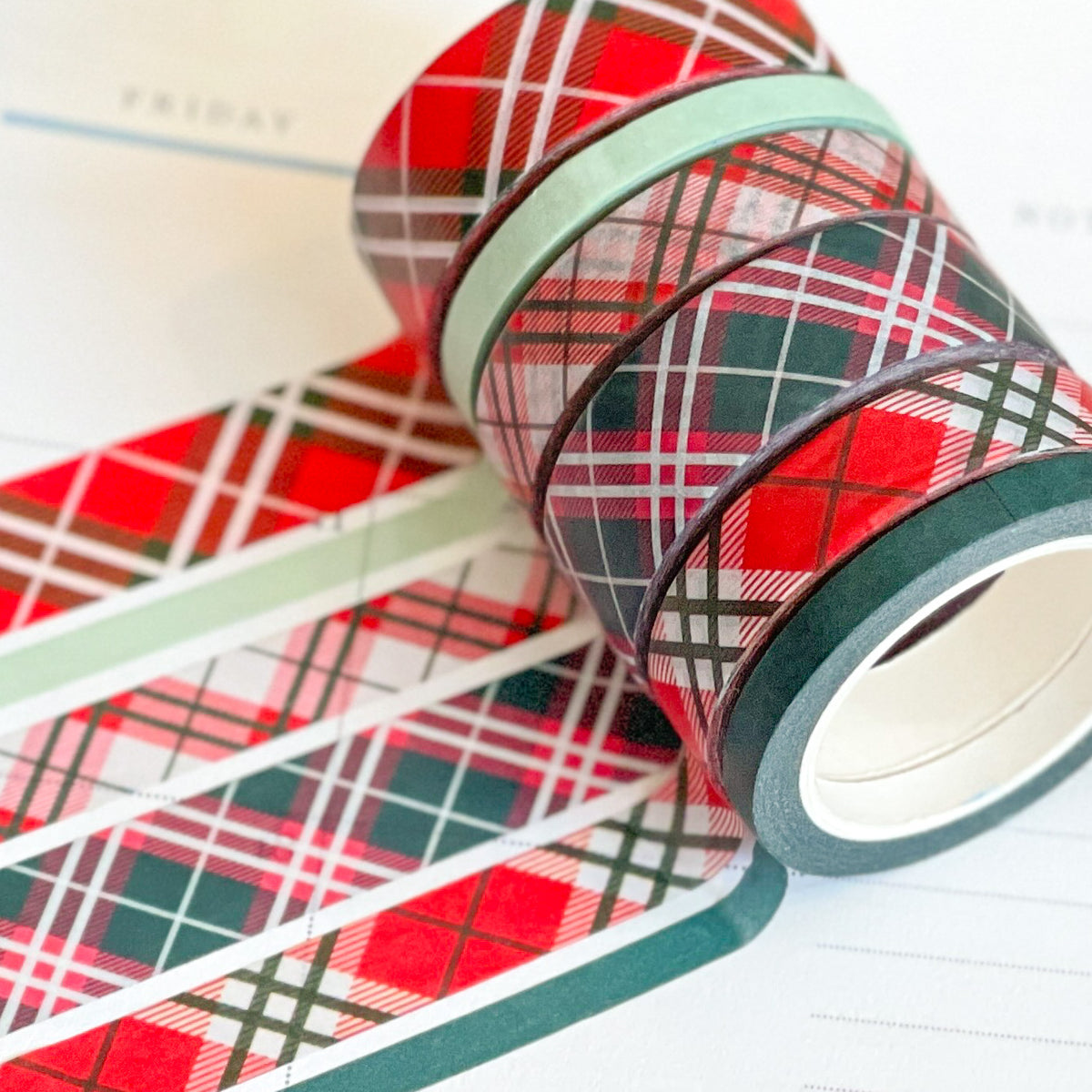 Christmas Buffalo Plaid Deer Holiday Red & Black Washi Tape Set