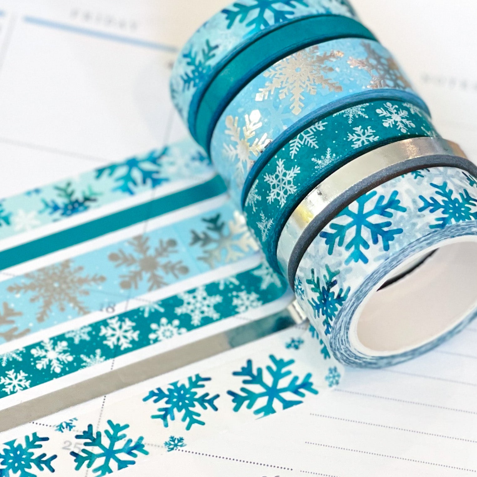 Winter Snowflakes Snowmen White & Blue Washi Tape Set (#W048)