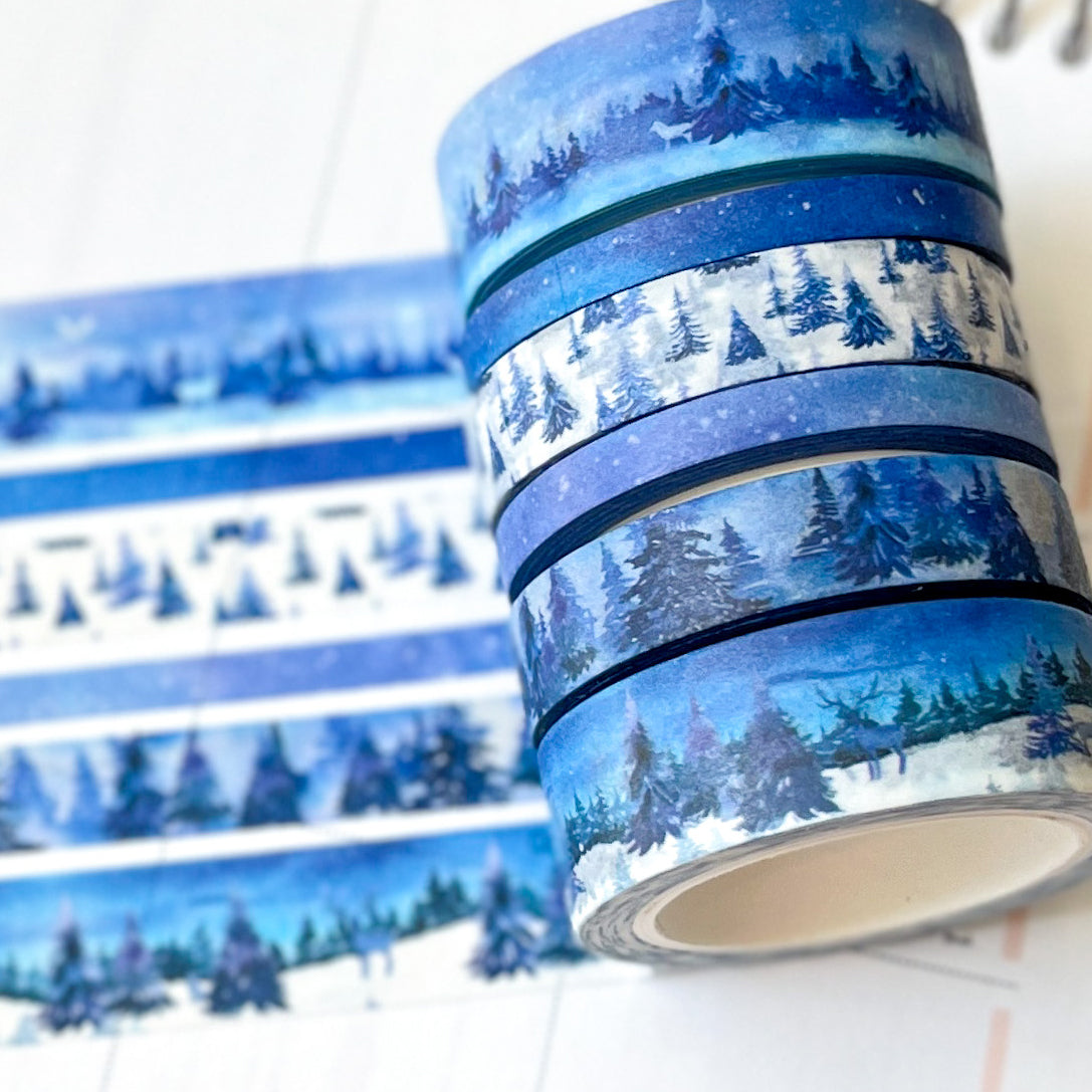 Winter Snowflakes Snowmen White & Blue Washi Tape Set (#W048)